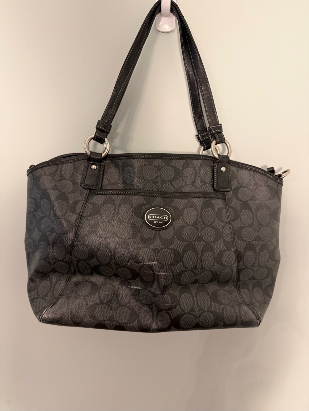 Coach Black Signature Shoulder Tote Well Used